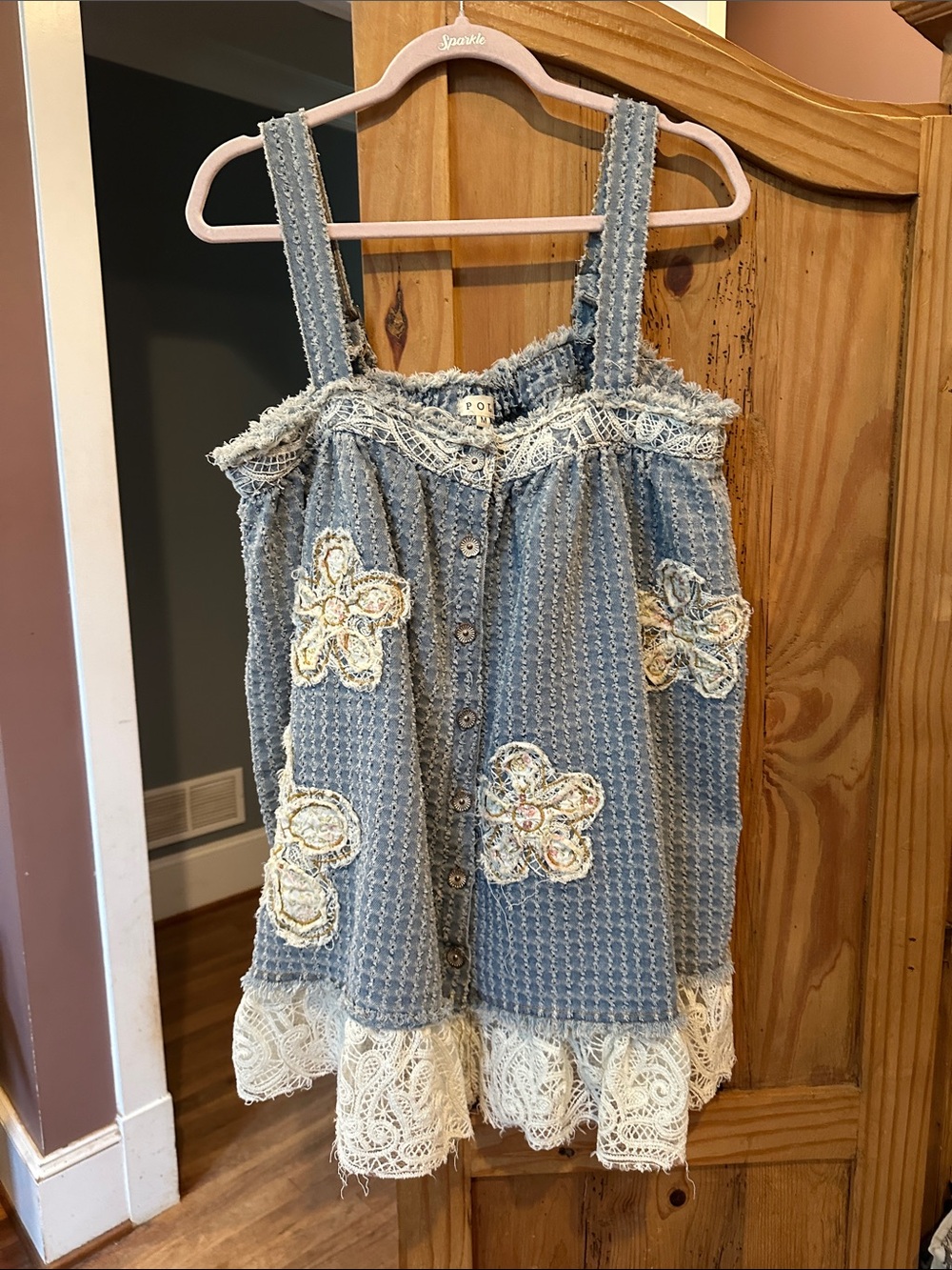 POL Blue Textured Lace-Trim Girls' Skirt